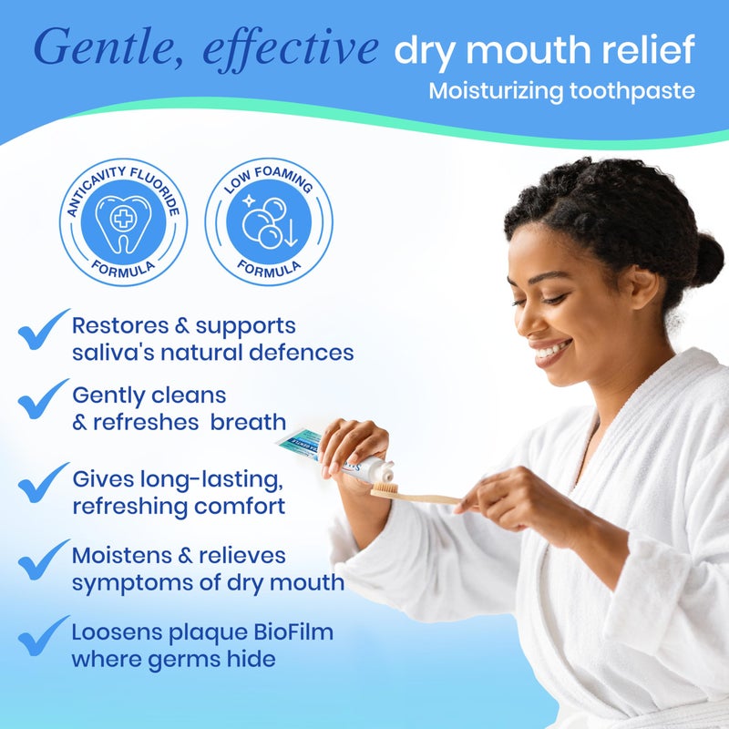 SALIVEA Gentle Toothpaste for Dry Mouth Care, 4.3 oz Tube, Anticavity with Fluoride, Natural Salivary Enzymes, Vitamin E & Aloe Vera, Cleans, Moisturizes & Refreshes Breath, Soothing Mint Flavor - Image 2